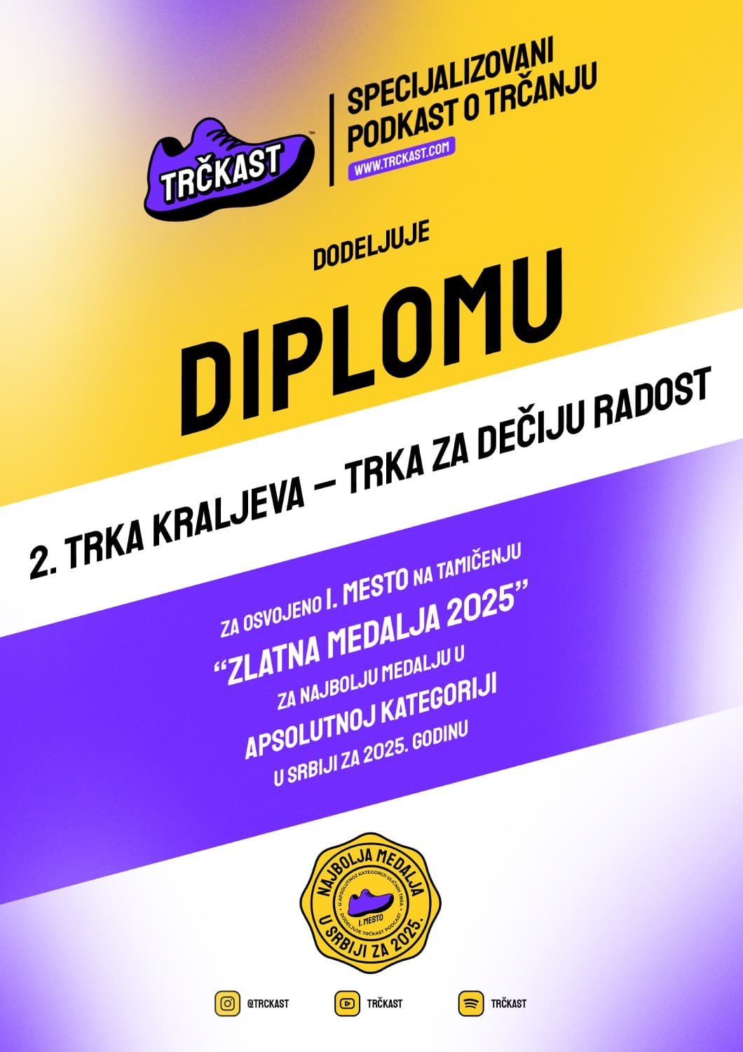 Diploma – 1. mesto ulična trka 10km
